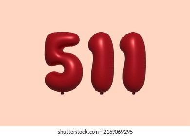 511 globo 3d número hecho de renderización 3d de globo metálico realista. Globos 3D de helio rojo para la venta decoración Fiesta Cumpleaños, Celebración de Aniversario, Fiesta de la Boda. Ilustración del vector