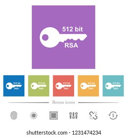 512 bit rsa encryption flat white icons in square backgrounds. 6 bonus icons included.