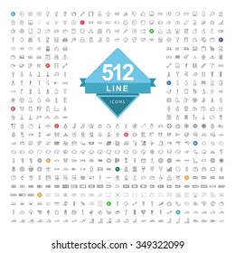 512 Different Line Icon ( Media Shopping Chemistry Kitchen Tools Bath Christmas Weather Auto parts Office Vehicles Road Vegetables Shoes )