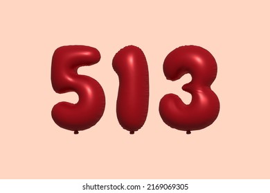 513 3d number balloon made of realistic metallic air balloon 3d rendering. 3D Red helium balloons for sale decoration Party Birthday, Celebrate anniversary, Wedding Holiday. Vector illustration
