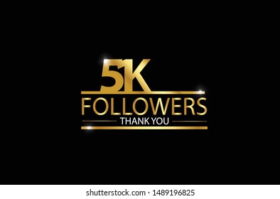 51k, 51.000 Followers celebration logotype. anniversary logo with golden and Spark light white color isolated on black background for social media - Vector