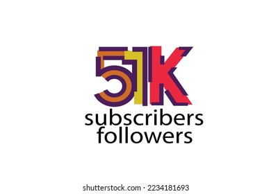 51K, 51.000 subscribers or followers blocks style with 3 colors on white background for social media and internet-vector