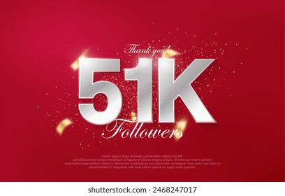 51k followers with luxurious silver numbers on a red background.
