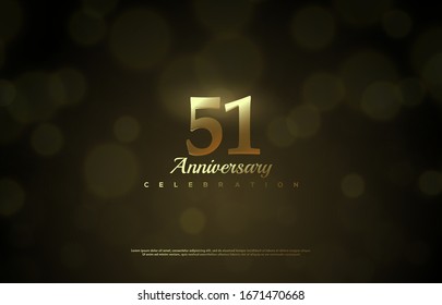 51st anniversary background with illustrations of gold colored figures and golden light effects.