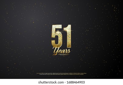 51st anniversary background with illustrations of light effects behind gold colored figures on a black background.