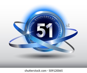 51st anniversary with blue ring and laurel on white background