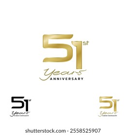 51st anniversary Celebration, anniversary design with number in calligraphy style. Flat vector Illustrations.