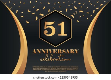 51st Anniversary celebration Logo with  golden Colored vector design for greeting abstract illustration   