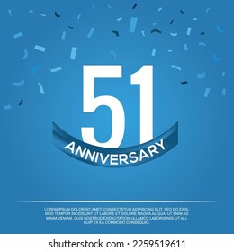 51st anniversary celebration vector design with white color numbers and  white color font on  blue color background abstract 