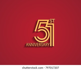 51st anniversary design logotype with line style golden color for celebration event isolated on red background