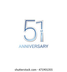 51st anniversary logo design uses three lines which form the numbers.  years anniversary signs . Silver and blue color anniversary