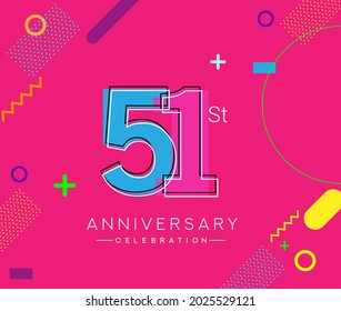 Logo del 51º aniversario, celebración del cumpleaños del diseño vectorial con fondo geométrico colorido.