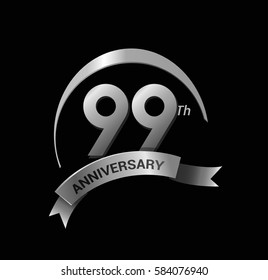 51st anniversary ring logo blue ribbon. vector celebration template