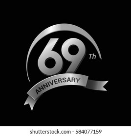 51st anniversary ring logo blue ribbon. vector celebration template