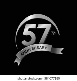 51st anniversary ring logo blue ribbon. vector celebration template