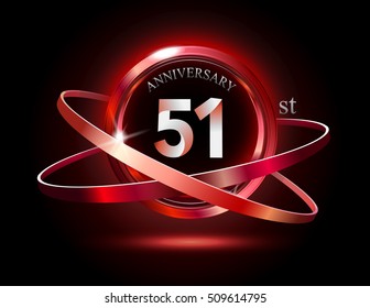 51st anniversary with shiny red ring on black background