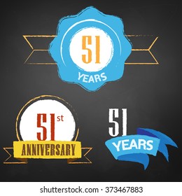 51st Anniversary/  years colorful chalk emblem vector with 3 different options