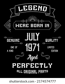 51st Birthday Vintage Legends Born In July 1971 51 Years Old
