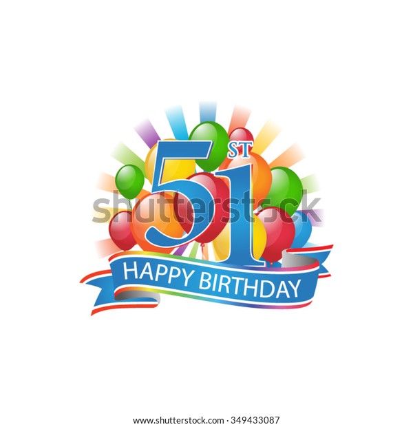 51st Colorful Happy Birthday Logo Balloons Stock Vector Royalty Free