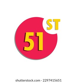 51st  fifty first Ordinal number in the circle, counting anniversary typography letter icon vector symbol logo illustration line editable stroke flat design style isolated on white