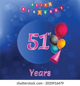 51st  Happy Birthday celebration Invitation card design, Vector illustration design.