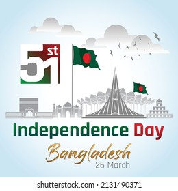51st Happy Independence day of Bangladesh (26th March) celebration Vector illustration.
