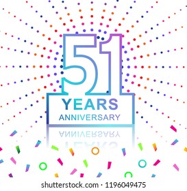 51st years anniversary celebration with colorful design with fireworks  and colorful confetti isolated on white background. for birthday celebration.