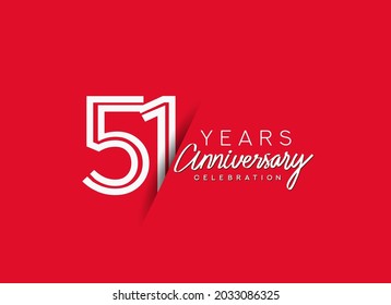 51st Years Anniversary celebration logo, flat design isolated on red background.