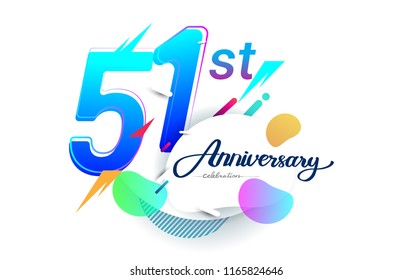 51st years anniversary logo, vector design birthday celebration with colorful geometric background, isolated on white background.