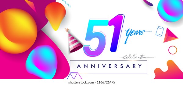 51st years anniversary logo, vector design birthday celebration with colorful geometric background and abstract elements