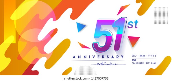 51st years anniversary logo, vector design birthday celebration with colorful geometric background and circles shape.