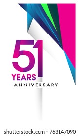 51st years anniversary logo, vector design birthday celebration with colorful geometric isolated on white background.