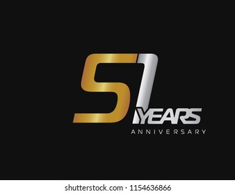 51st years anniversary logotype with silver and gold color isolated on black background for celebration event
