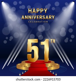 51th Anniversary Celebration. Template design with golden stage for celebration event, wedding, greeting card and invitation card. Vector illustration EPS10