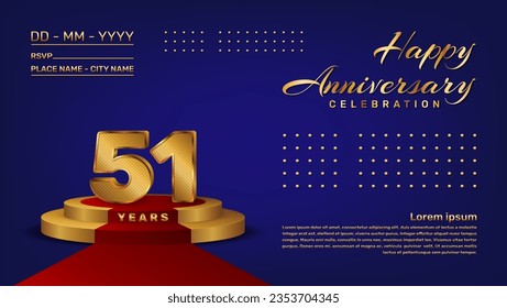 51th anniversary celebration vector template with 3D numbers style and golden stage, Vector template