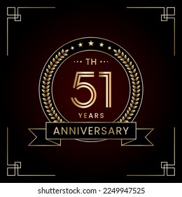 51th Anniversary Logo Design Concept with Laurel wreath for Birthday Celebration Event. Line Art Design, Logo Vector Template