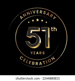 51th Anniversary. Anniversary logo design with gold color ring and text for anniversary celebration events. Logo Vector Template