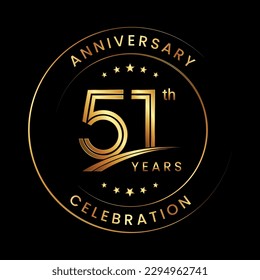 51th Anniversary. Anniversary logo design with gold color ring and text for anniversary celebration events. Logo Vector Template