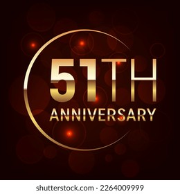 51th Anniversary logo design with golden number and text for anniversary celebration event, invitation, wedding, greeting card, banner, poster, flyer, brochure, book cover. Logo Vector Template