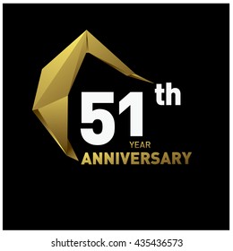 51th anniversary logo with gold shape modern looks. Anniversary signs illustration. Gold anniversary logo design and illustration