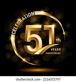 51th Anniversary Logo, Template design for anniversary celebration with golden ring and text, vector illustration