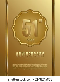 51th anniversary logotype. Anniversary celebration template design with golden ring for booklet, leaflet, magazine, brochure poster, banner, web, invitation or greeting card. Vector illustrations.