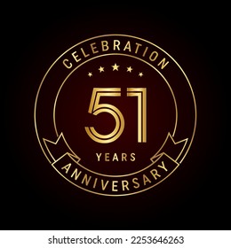 51th anniversary template design concept with golden ribbon for anniversary celebration event. Logo Vector Template