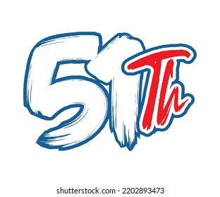 51th Ordinal Number counting vector art illustration with stunning font on red trim blue on white background
