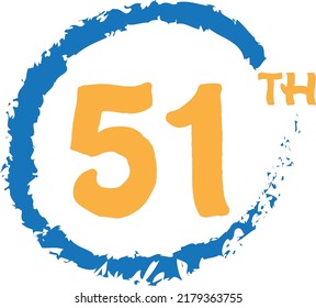51.º número ordinal contando ilustración de arte vector azul amarillo con fuente asombrosa