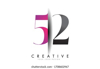 52 5 2 Grey and Pink Number Logo with Creative Shadow Cut Vector Illustration Design.