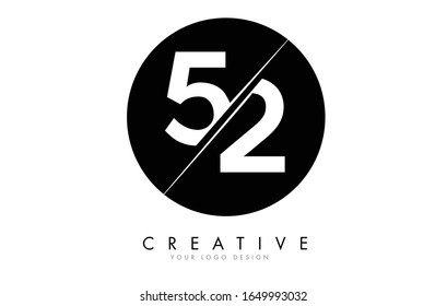 52 5 2 Number Logo Design with a Creative Cut and Black Circle Background. Creative logo design.