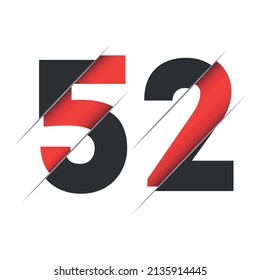 52 5 2 Number Logo Design with a Creative Cut and Black Circle Background. Creative logo design.