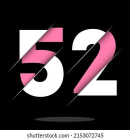52 5 2 Number Logo Design with a Creative Cut and Black Circle Background. Creative logo design.