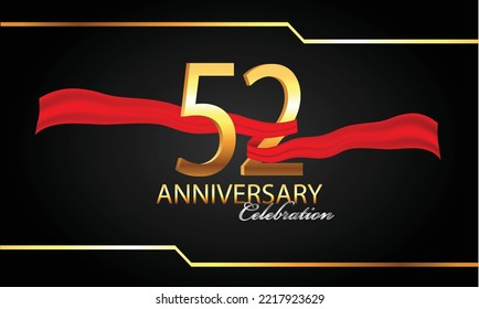 52 anniversary celebration. 52nd anniversary celebration. 52 year anniversary celebration with red ribbon and black background.	